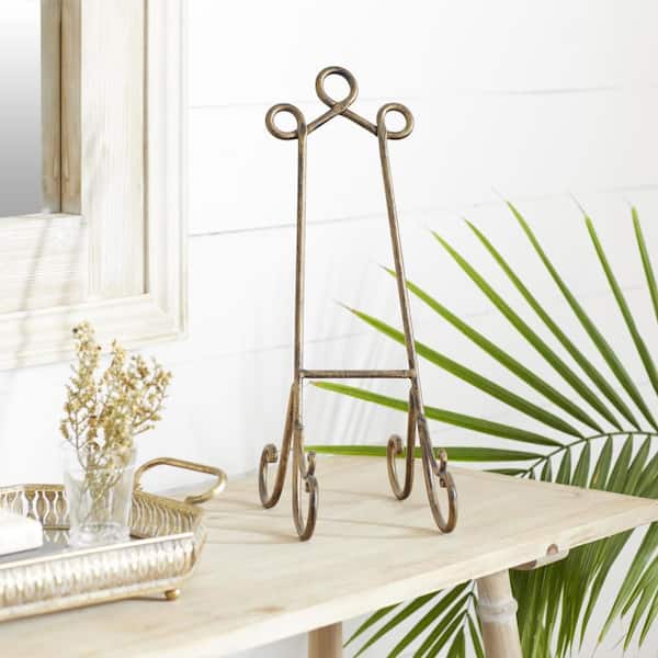 19 in. Gold Metal Scroll Tabletop Display Easel