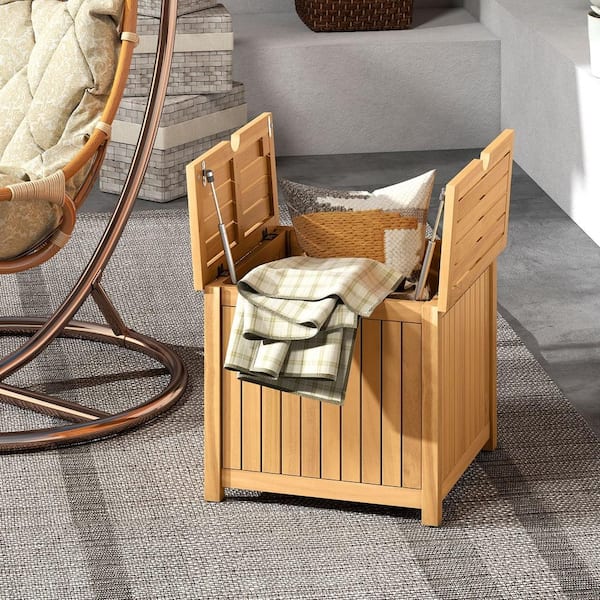 SKONYON 2-in-1 Outdoor Side Table with Storage Acacia Wood Slatted