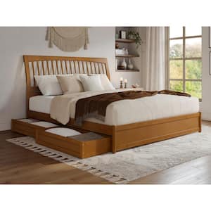 Roslyn Light Toffee Natural Bronze Solid Wood Frame King Platform Bed with Panel Footboard Storage Drawers