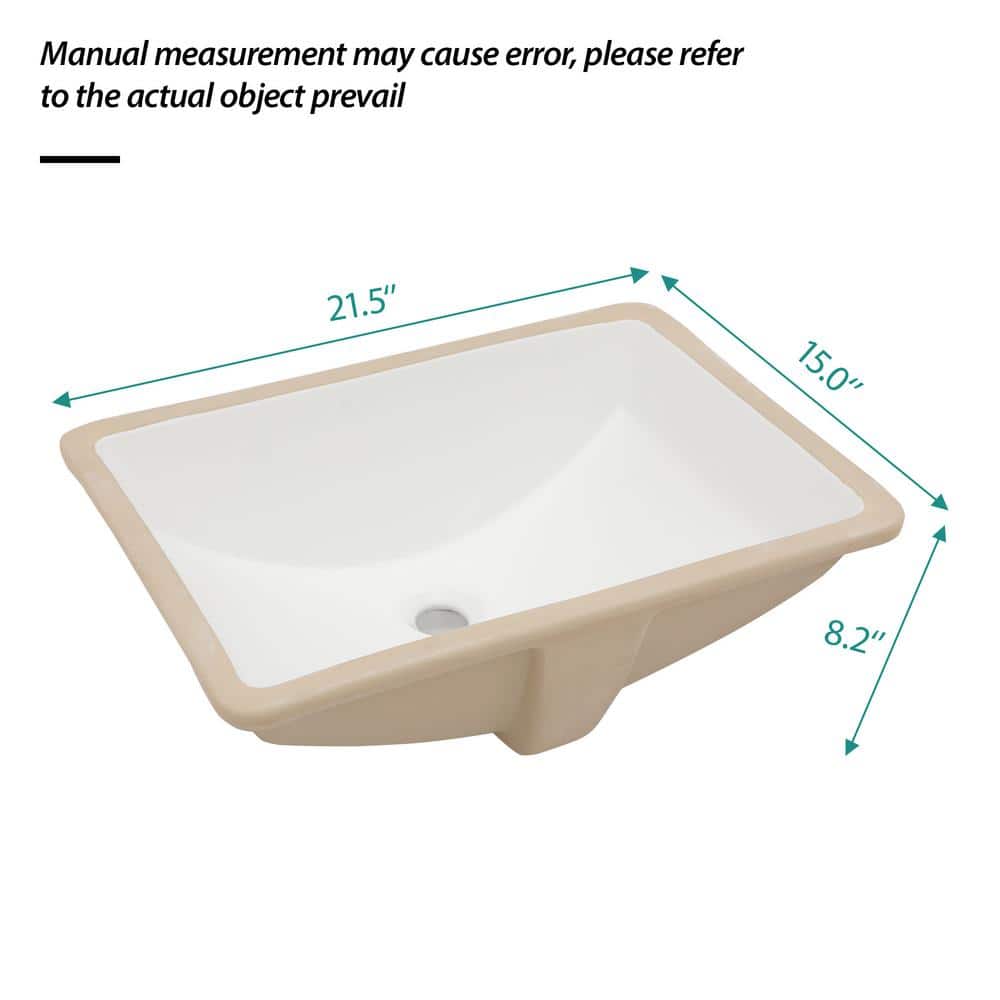 21.5'' x 15'' White Ceramic Rectangular Undermount Bathroom Sink