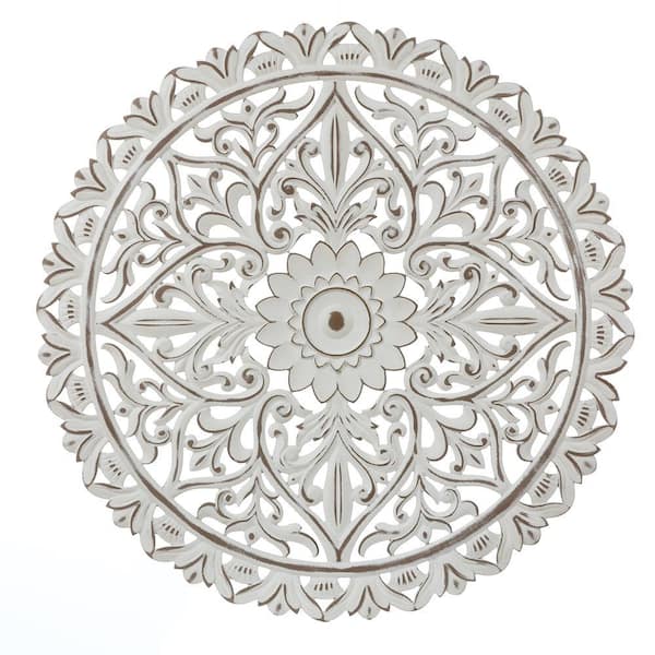 LuxenHome White Wood Flower Medallion Wall Decor