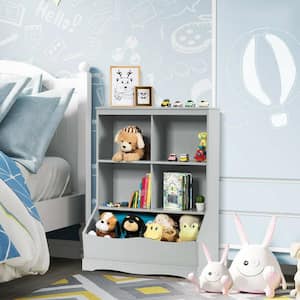 3-Tier Children's Multi-Functional Durable Bookcase Toy Storage Bin Floor Cabinet in Gray