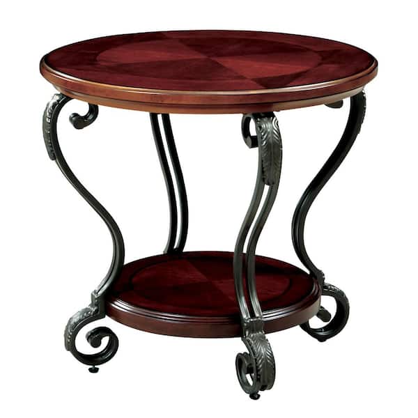 Furniture of America Nestillia 28 in. Brown Cherry Round Wood End Table