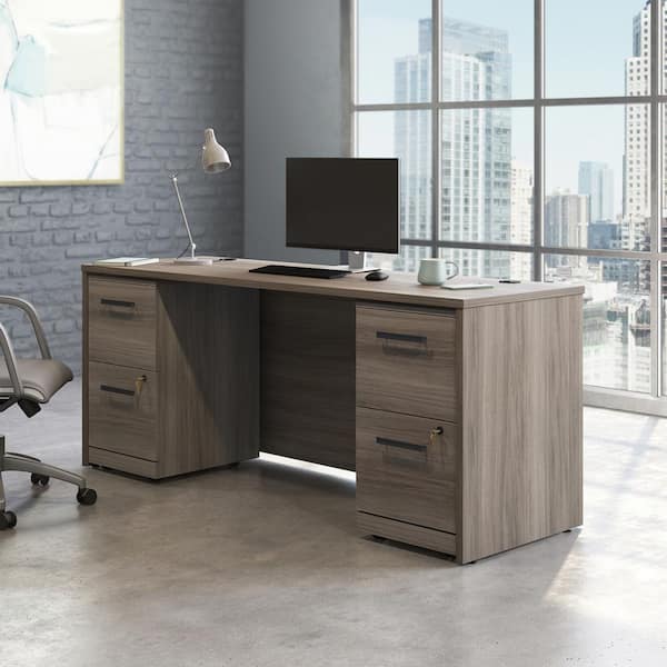 OFFICE WORKS BY SAUDER Affirm 71.102 in., Hudson Elm Desk with (2 Fully Assembled) 2-Drawer Mobile File Cabinets
