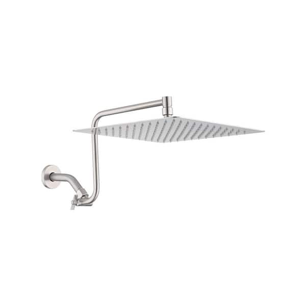 12 in. Square Wall Mount with Adjustable Extension Arm Rain Fixed Shower Head with 2.0 GPM in Brushed Nickel