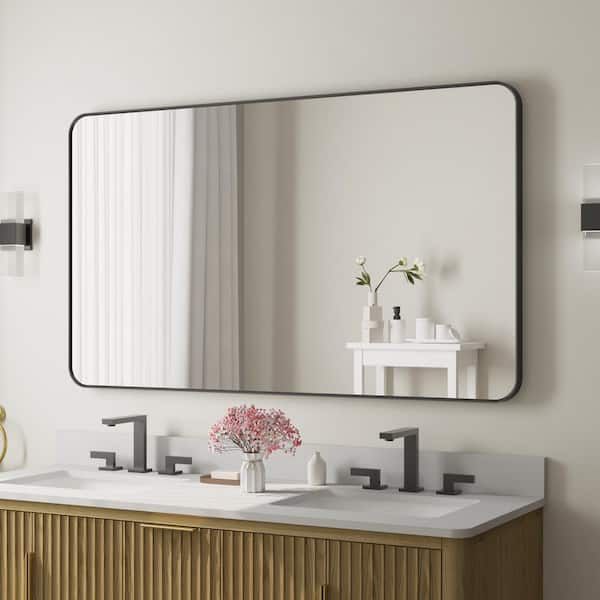 BELLA 55 in. W. x 32 in. H Rectangular Aluminum Framed Wall-Mounted Bathroom Vanity Mirror in Matte Black