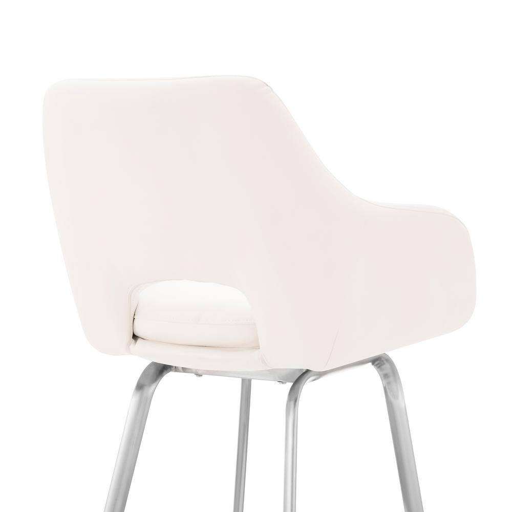 Aura White Faux Leather Swivel Bar Stool with Brushed Steel