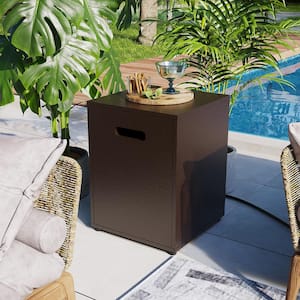 Outdoor Propane Tank Table Square Iron Brown Propane Tank Cover, Patio Side Table