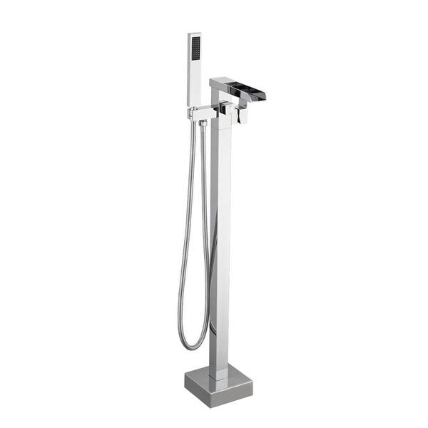 Aurora Decor Single-Handle Freestanding Tub Faucet Floor Mount Waterfall Tub Filler with Handheld Shower in Chrome