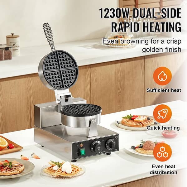 SKYSHALO Round Non-Stick Stainless Steel Belgian Waffle Iron