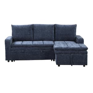 89 in. Blue Comfort Polyester Full Size Pull-out L-Shaped Sofa Bed