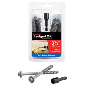 1/4 in. 3-5/8 in. LedgerLok Coarse Steel External Hex Drive, Hex Head Ledger Board Wood Screw Fasteners (12-Pack)
