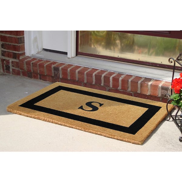 Heavy Duty Brown 22 in. x 36 in. Coir Single Picture Frame Monogrammed S Indoor Outdoor Door Mat