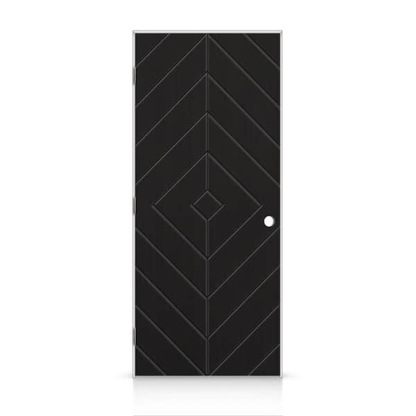 CALHOME 24 in. x 80 in. Diamond Right-Handed Hollow-Core Black Painted Smooth Composite Single Prehung Interior Door