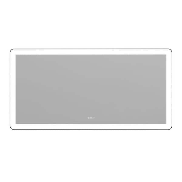 60 in. W x 30 in. H Rectangular Aluminum Framed and Dimmable 3-Color Temperature Wall Mount LED Bathroom Mirror in Black