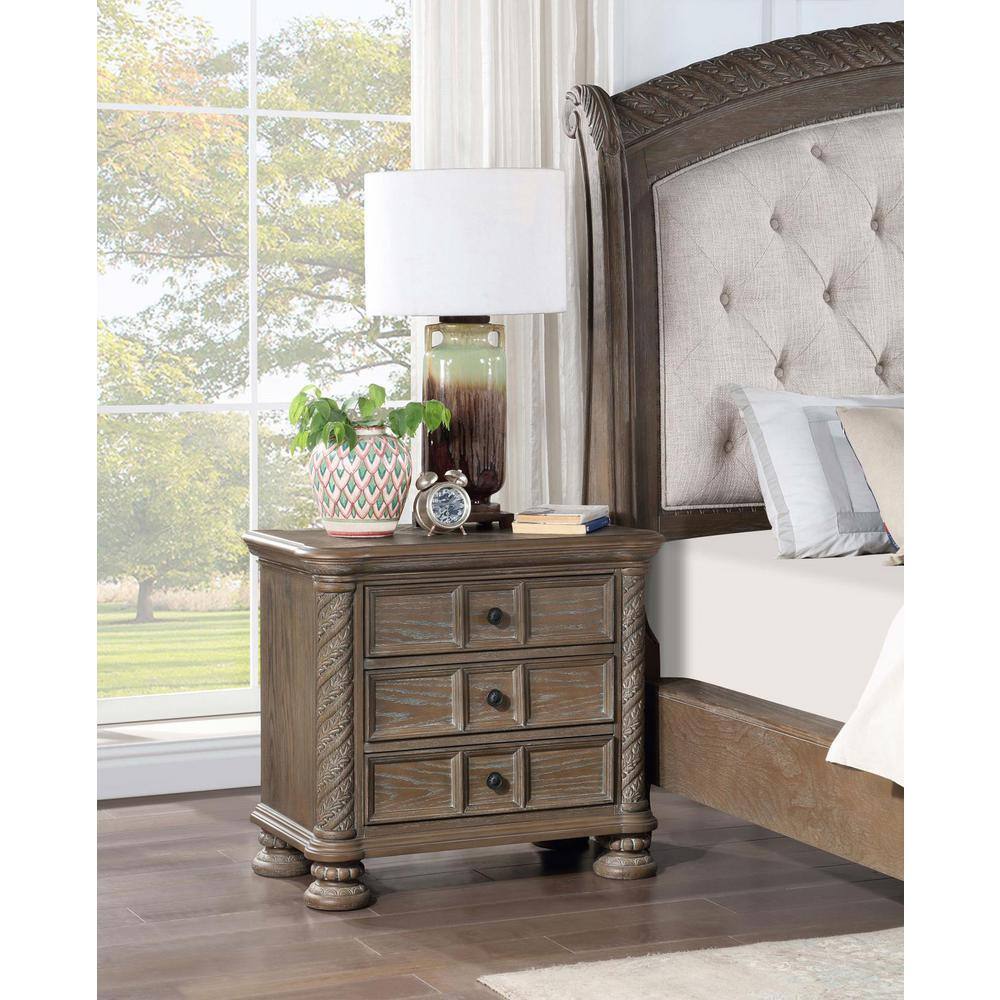 Emmett Walnut 3-Drawer Traditional Wood Nightstand