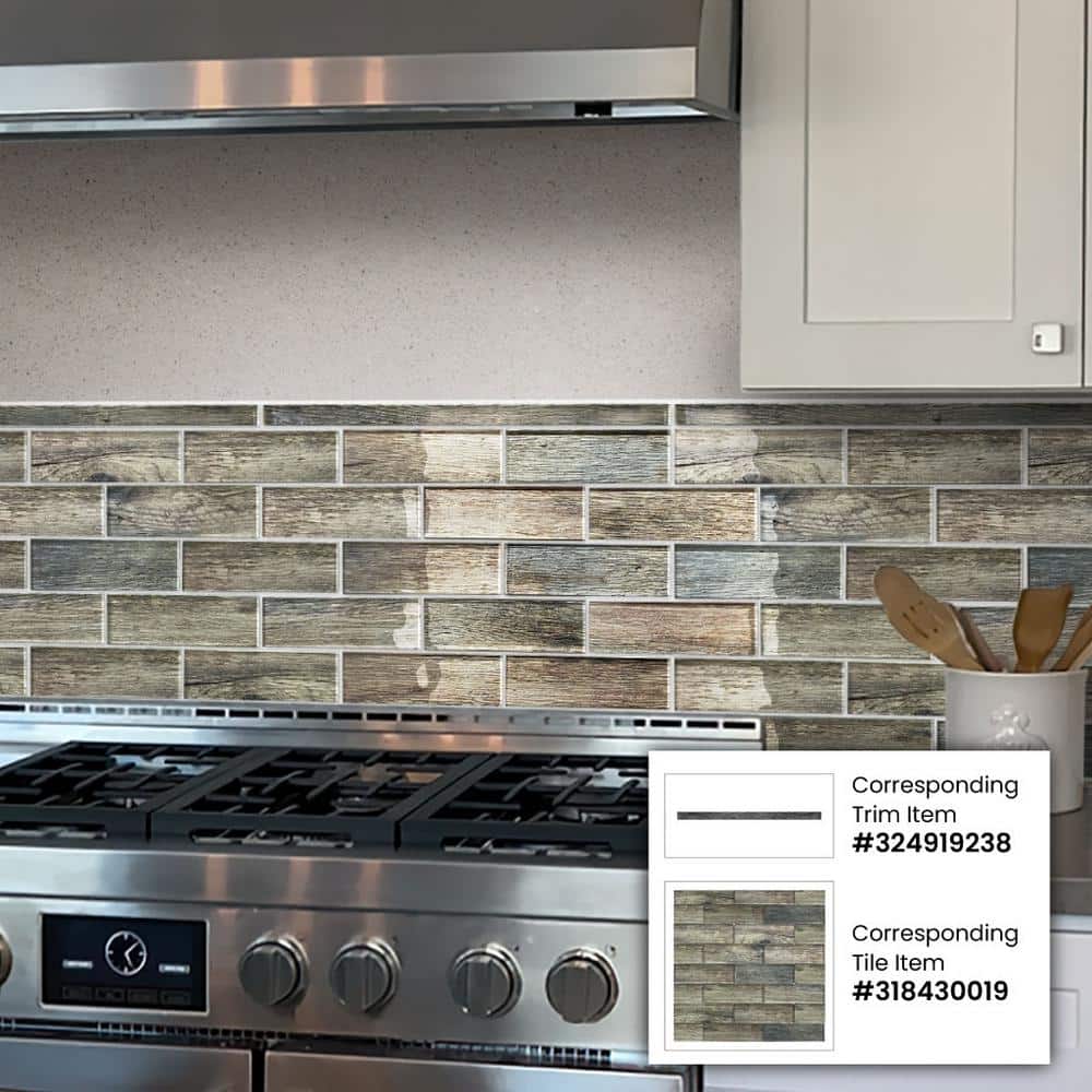Wooden Brown and Blue Polished Glass Subway Mosaic Tile