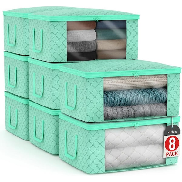 Medium Clothes Storage Bags-Foldable Blanket Storage Bins with Clear Window, Lids and Carry Handles-Set of 8