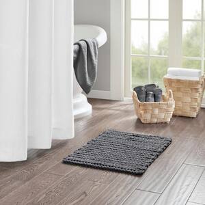 Copula 17 in. x 24 in. Charcoal Chenille Chain Stitch 100% Cotton Rectangle Bath Rug