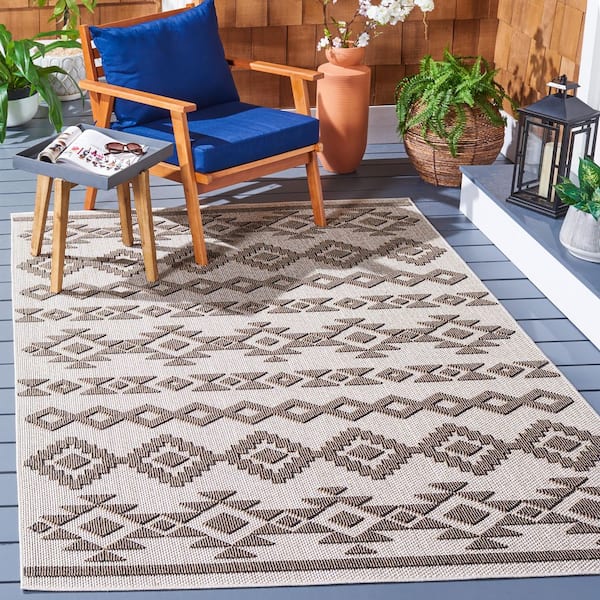 Global Beige/Dark Beige 4 ft. x 6 ft. Geometric Solid Color Indoor/Outdoor Area Rug