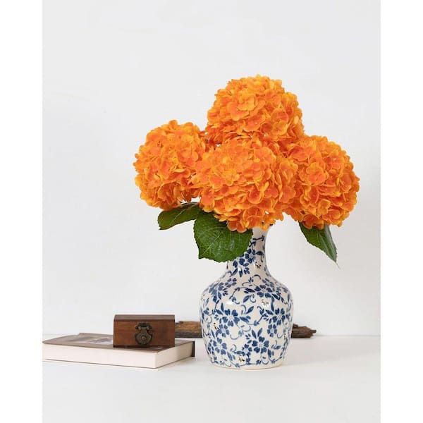 花材セット オレンジ  Ｎｏ．613 3Pcs 20in Orange Hydrangea Artificial Flowers Latex Real Touch