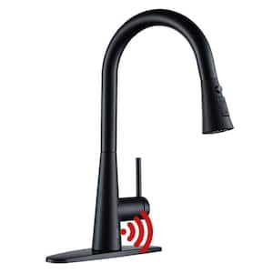 3-Spray Patterns Single Handle Touchless 1.8 GPM Pull Down Sprayer Kitchen Faucet with Deckplate Included in Matte Black