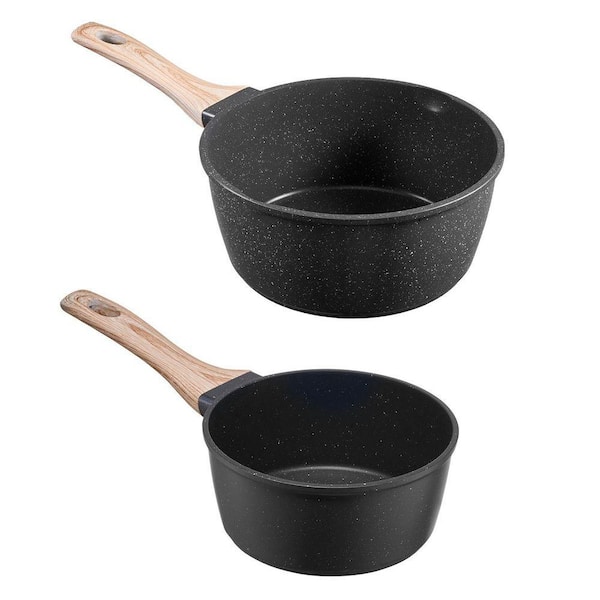 Aluminum Alloy 1.5 qt., 2.5 qt. Nonstick Saucepan Set with Glass Lids, Detachable Handles, Durable Induction Compatible