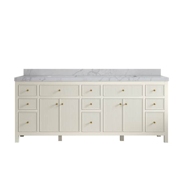 Willow Collections Sonoma 84 in. Double Sink Freestanding Alabaster Bath Vanity with Venatino Qt. Top Unassembled
