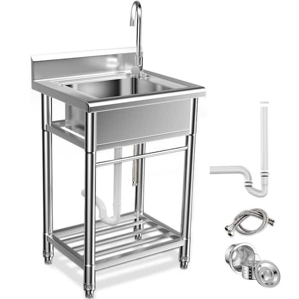 Unbranded 21 in. Freestanding 1 Compartment Commercial Kitchen Sink in Stainless Steel with Faucet, Adjustable Water Temperature