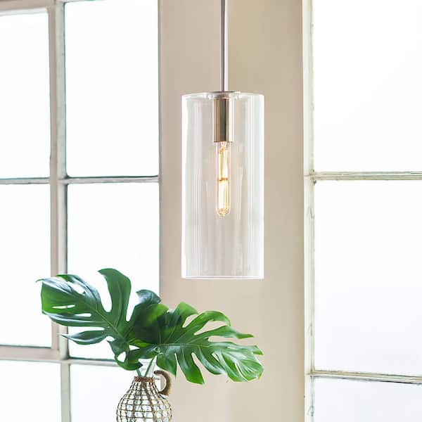 LARK Lane Polished Nickel + Clear Glass Cylindrical Pendant Light