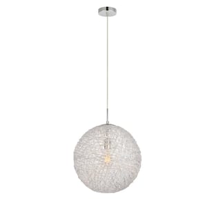 Timeless Home Lynn 15.7 in. W x 15.7 in. H 1-Light Chrome and Clear Pendant with Shade