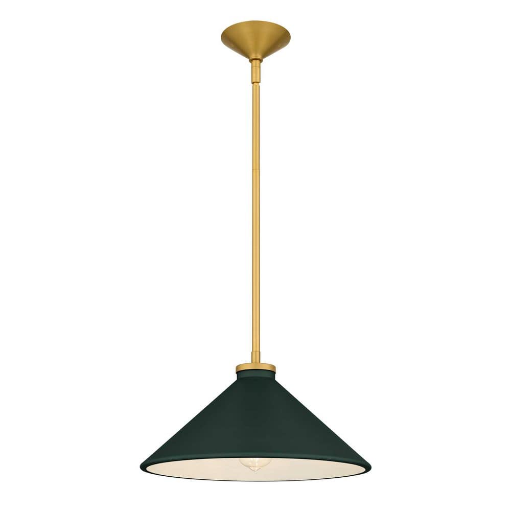 Bradbury 100-Watt 1 Light Brushed Gold Pendant Light with Dark Green Metal Shade price history on PriceWatchPro