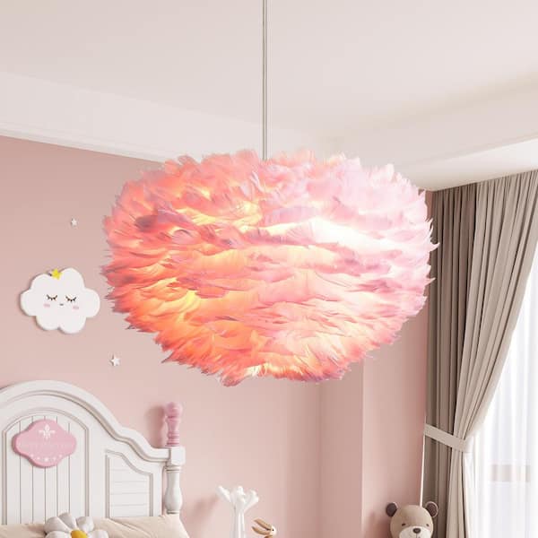 Columbus 3-Light Pink Columbus Unique/Statement Globe Chandelier with Feather Accents