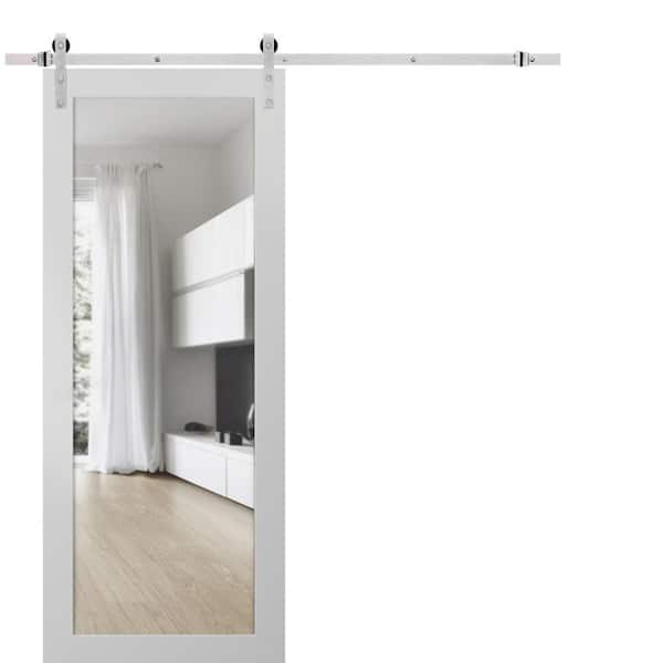 42 in. x 84 in. 1 Panel Clear Glass White Solid Wood Sliding Barn Door with Hardware Kit