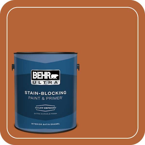 BEHR ULTRA 1 gal. #250D-7 Caramelized Orange Extra Durable Satin Enamel Interior Paint & Primer