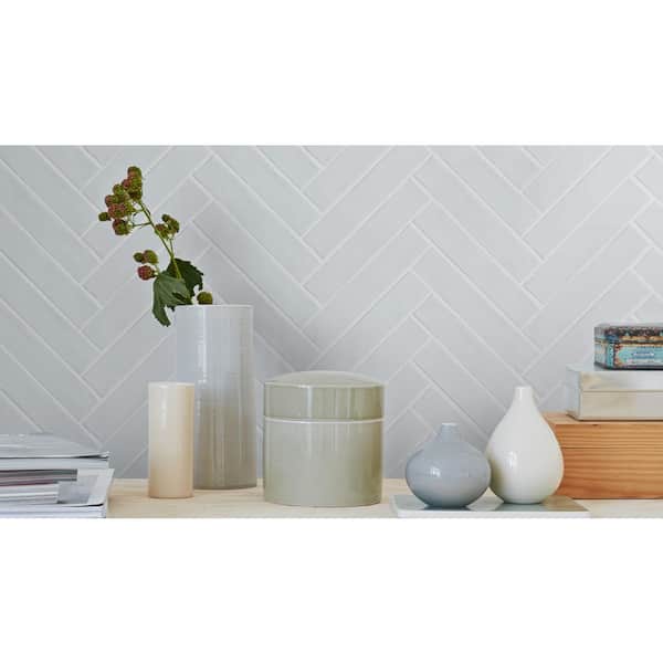 Compass Magnet Light Blue/Gray 2 in. x 10 in. Smooth Glossy Subway Ceramic Wall Tile Sample