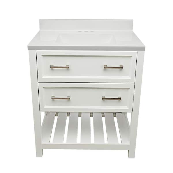 Ella Tremblant 31 in. W x 22 in. D x 36 in. H Bath Vanity in White with White Cultured Marble Top