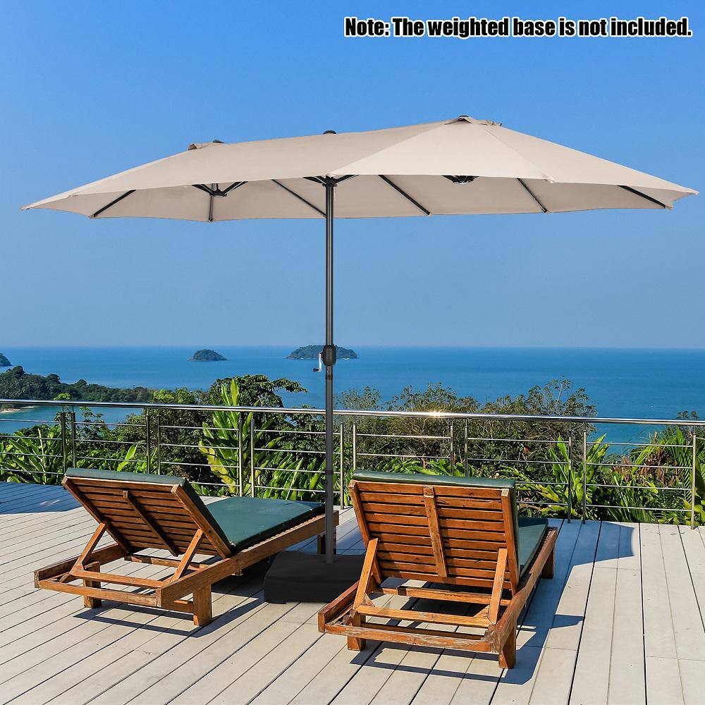Beige 15FT Double-Sided Patio Umbrella with Metal Pole