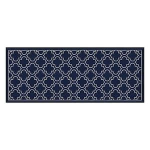 Trellis Navy Doormat 2 ft. x 5 ft. Accent Area or Runner Rug