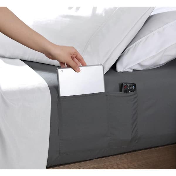 swift home Queen Size Microfiber Fitted Sheet with 8 in. Double Storage Pockets, Grey