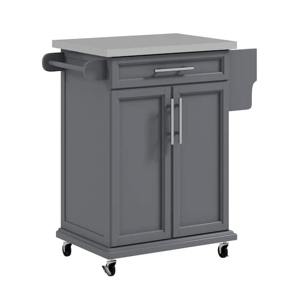 Unbranded Gray Wood 33 in. Kitchen Island with Stainless Steel Countertop, Drawer, Towel Rack and Spice Rack