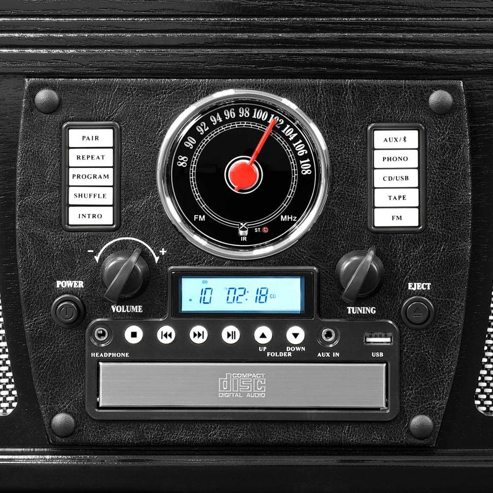Black Wood Vintage Style 8-in-1 Bluetooth Record Player
