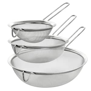 3-Piece Stainless Steel Frying Strainer Set in Silver