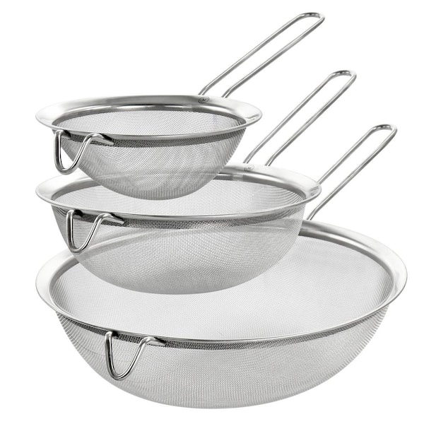 MARTHA STEWART 3-Piece Stainless Steel Frying Strainer Set in Silver ...