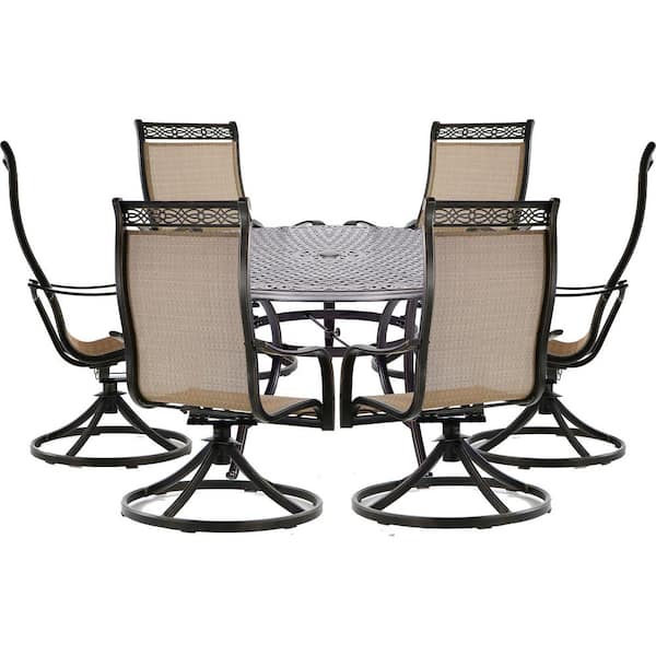 Hanover Manor 7-Piece Aluminum Outdoor Dining Set with 6 Sling Swivel Chairs