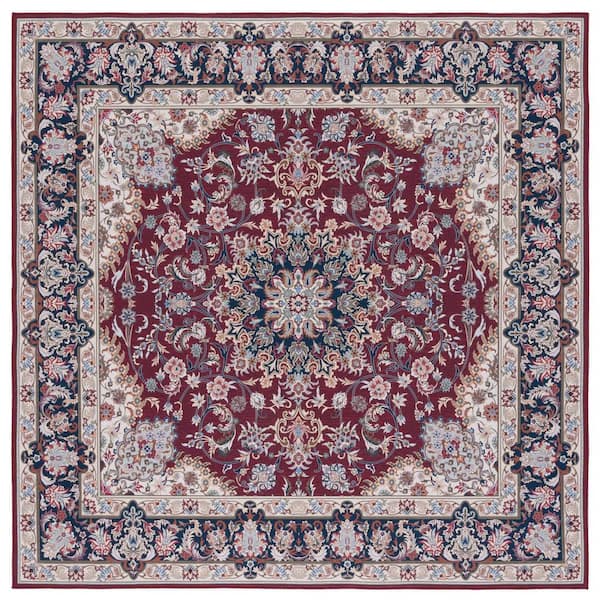 SAFAVIEH Tuscon Red/Navy 6 ft. x 6 ft. Machine Washable Floral Border Square Area Rug