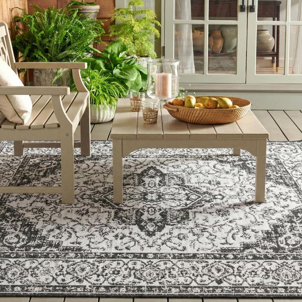 Martha Stewart 7 ft. x 9 ft. Light Gray/Charcoal Ornate Border Indoor/Outdoor Area Rug price history on PriceWatchPro