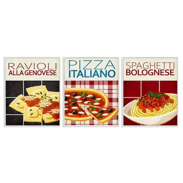 Classic Italian Pasta Meals by Kim Allen 3 Piece White Framed Food Giclee Art Print 30 in. x 24 in.