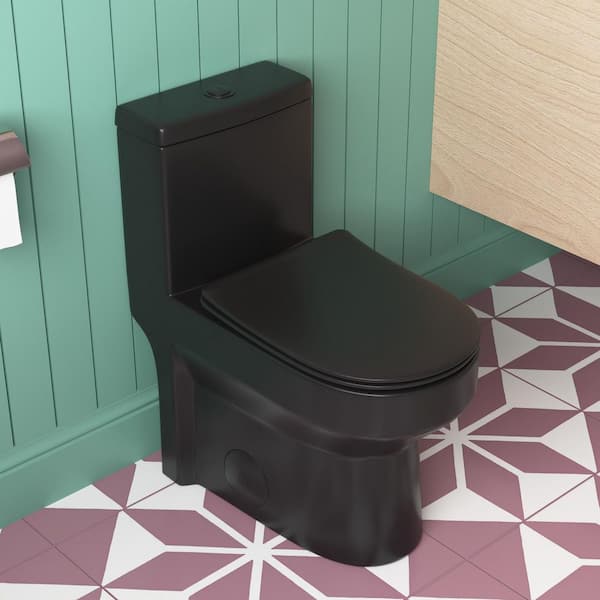 Liberty 12 in. Rough In 1-Piece 1.1/1.6 GPF Dual Flush Compact Round Toilet in Matte Black Seat Included