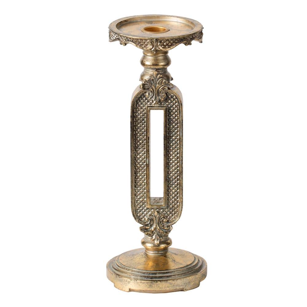 A & B Home Antique Gold Stone Powder and Resin Classic Vintage Candle Holder  - 11 in. H 77169 - The Home Depot